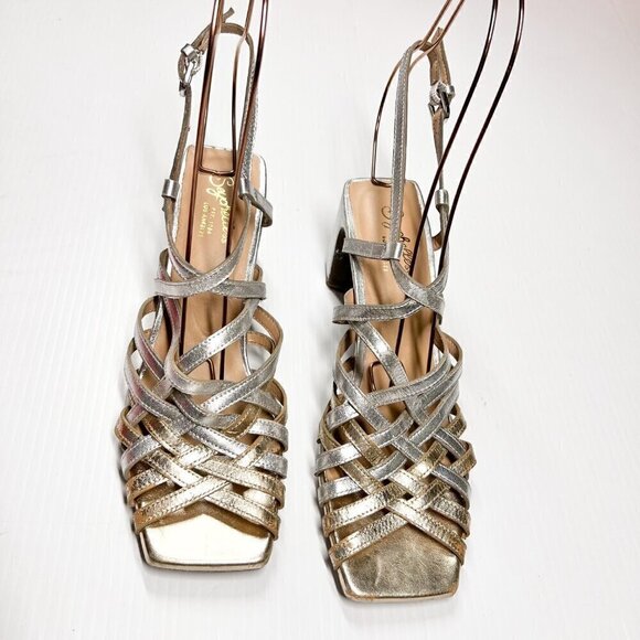 Seychelles Charter Heels Strappy Sandals Size 8.5 Leather Silver - Picture 3 of 16